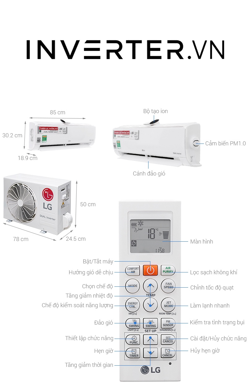Mua Máy Lạnh LG Inverter 1 HP V10APF chính hãng tại Inverter.vn